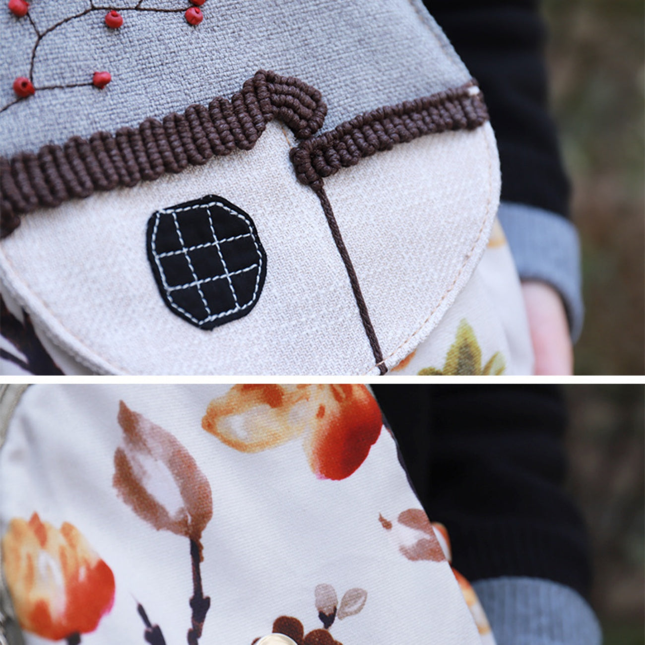 Vintage Art Handmade Weaving Creative canvas backpack Birthday Gift for Girlfriend