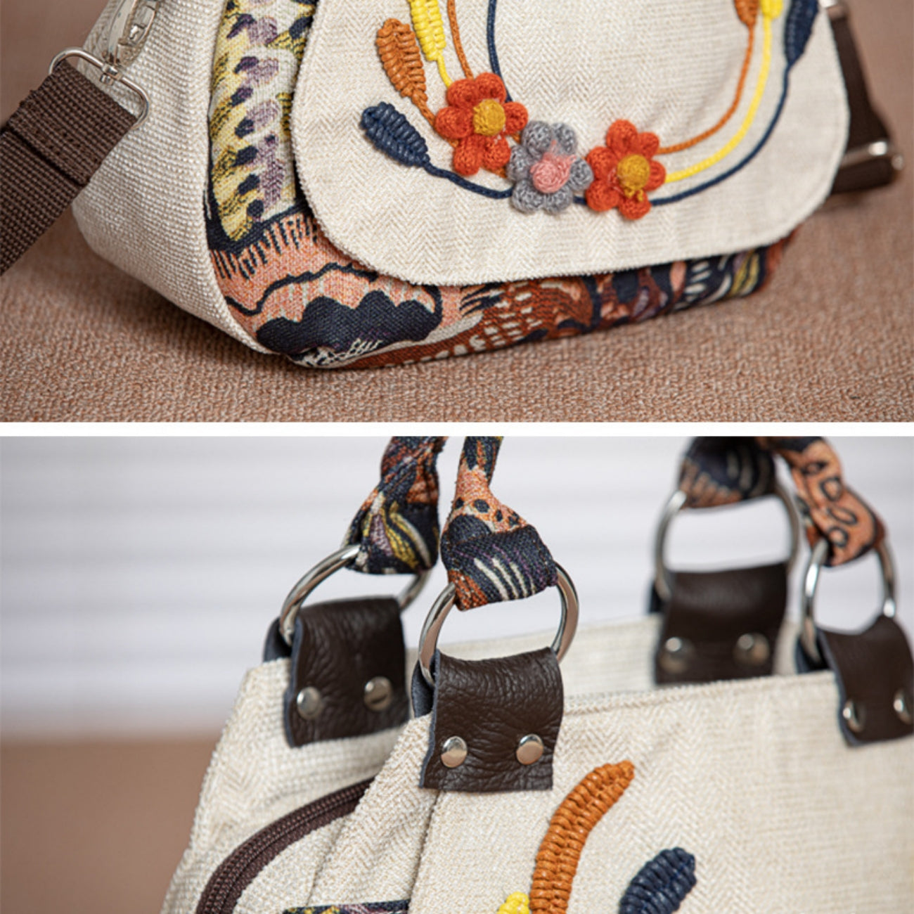 Horizontal shoulder bag, cotton and linen fabric, crossbody, large capacity birthday gift for girlfriend and mother