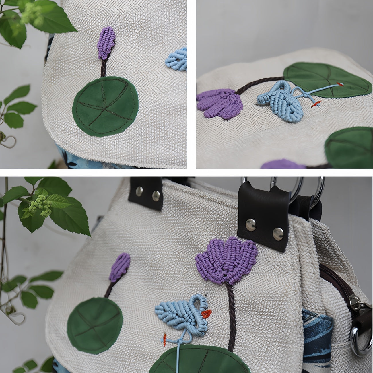 Lotus leaf multi layered canvas tote, birthday gift for girlfriend and mother