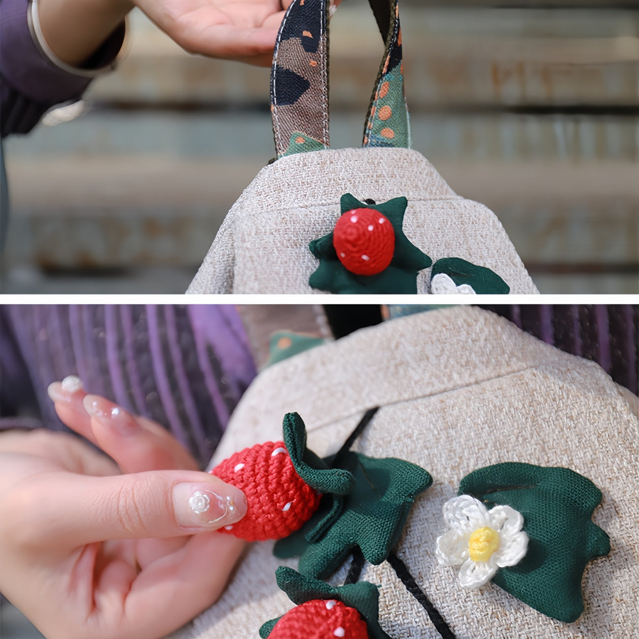 Strawberry shaped multi layered canvas backpack, birthday gift for girlfriend