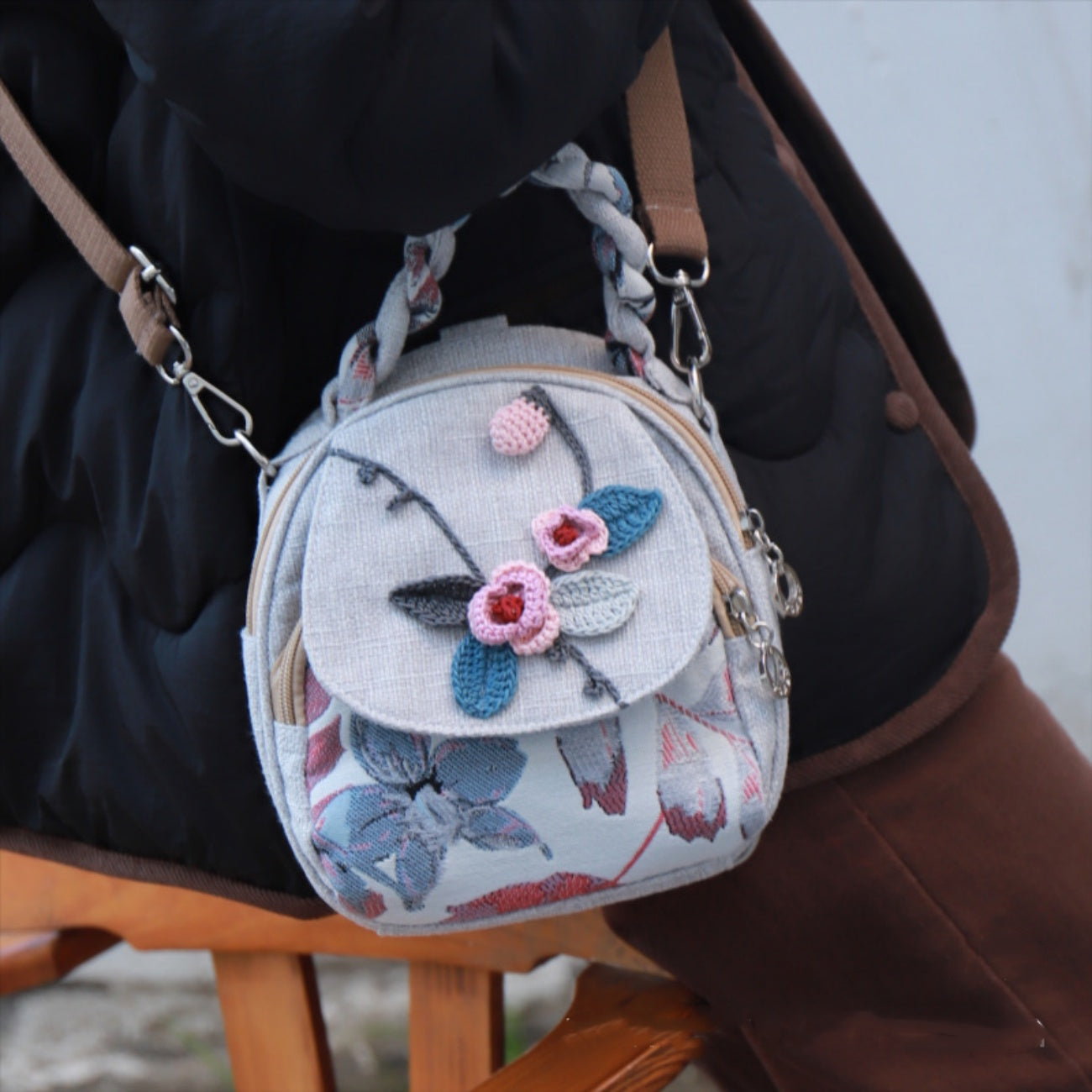 Flower Fan canvas backpack Multi functional Commuter Bag Birthday Gift for Girlfriend