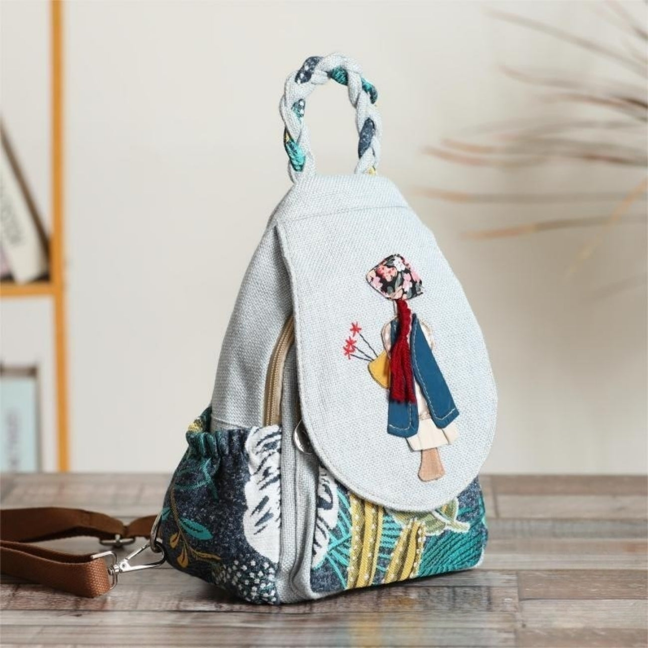 Woven fabric canvas backpack with portable multiple compartments for commuting, holiday gifts for girlfriend