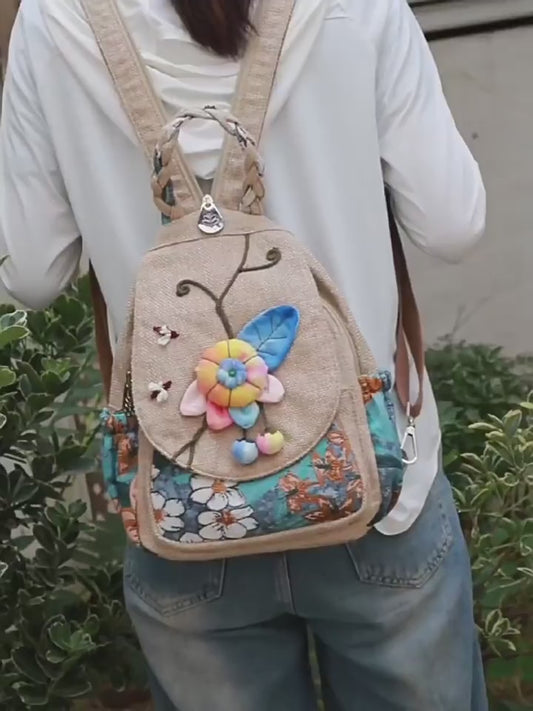 3D handmade multi layered canvas backpack, birthday gift for girlfriend