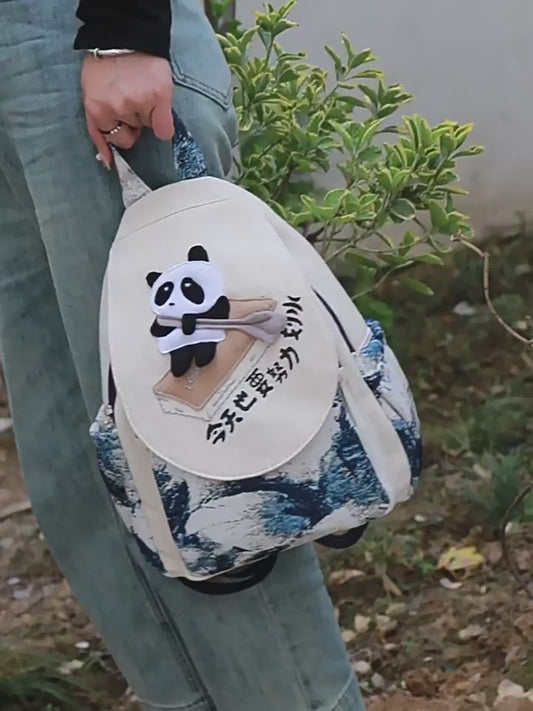 Panda shaped multi layered canvas backpack, birthday gift for girlfriend