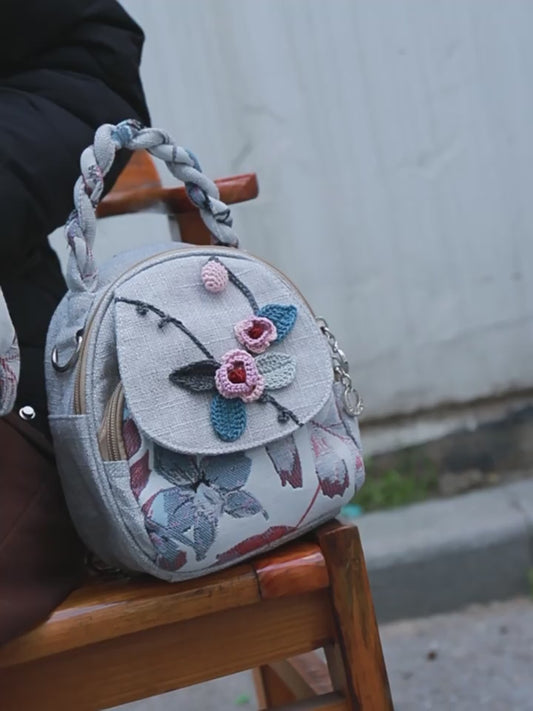 Flower Fan canvas backpack Multi functional Commuter Bag Birthday Gift for Girlfriend